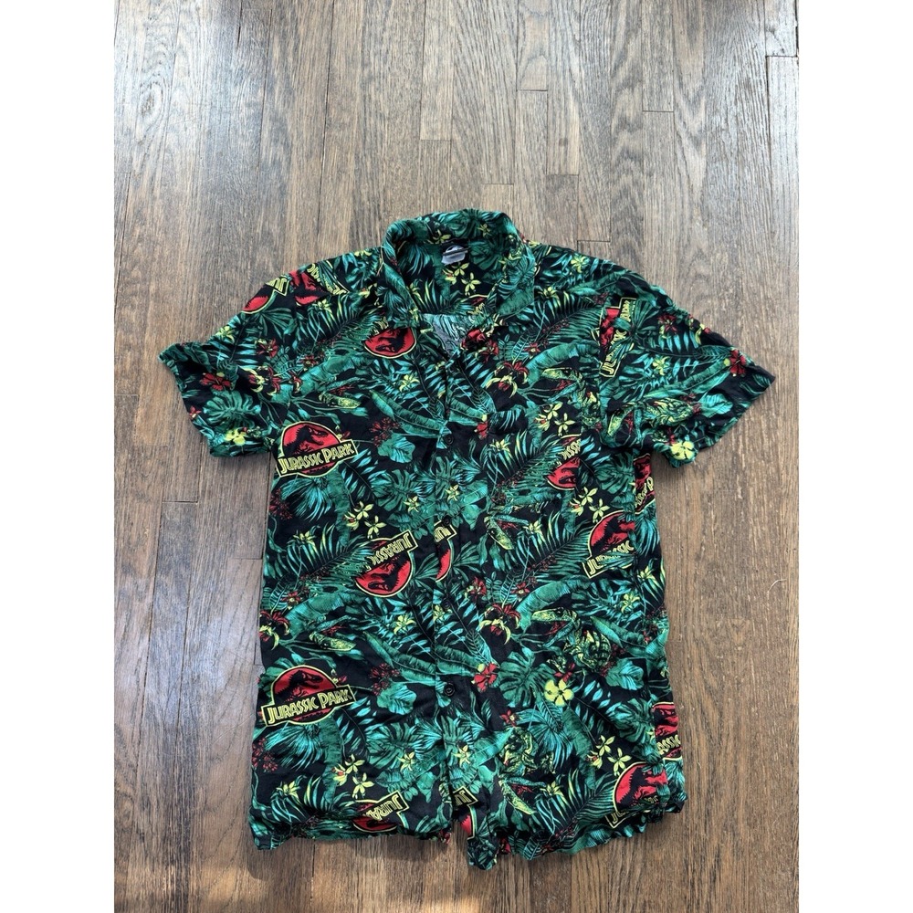 Jurassic Park Mens S Rayon Hawaiian Shirt Tropical Dinosaur Button Down Aloha